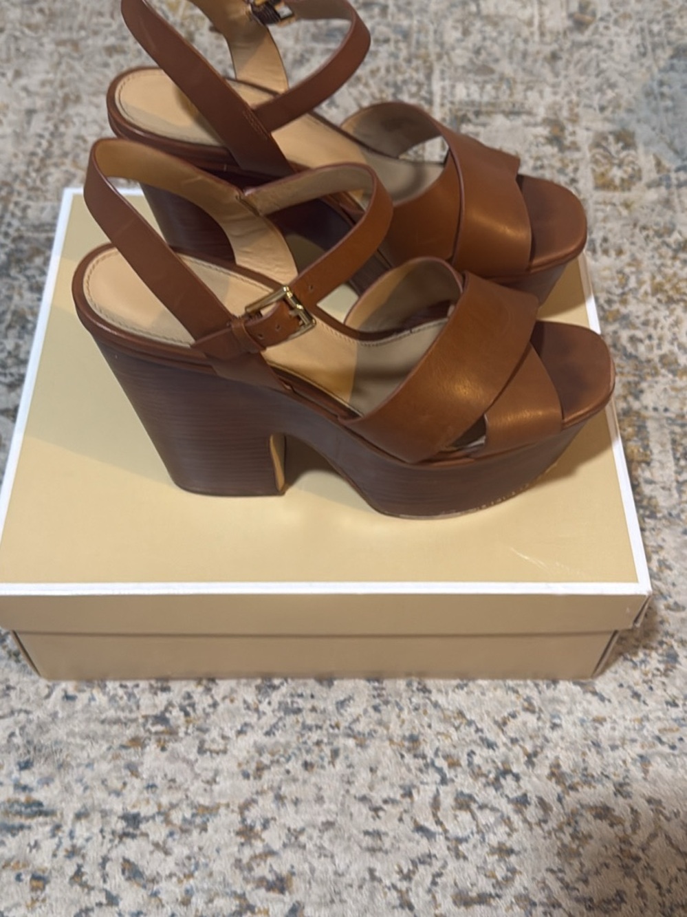 Michael Kors Brown Leather Cross-Strap Platform Sandals - Picture 6 of 6